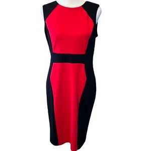 NWT  Calvin Klein red & black knit sheath dress bodycon hidden back zipper